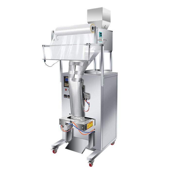 Máquina envasadora DARZD-720BQ en proceso de empaquetado de bolsas de cubitos de hielo de 60 g